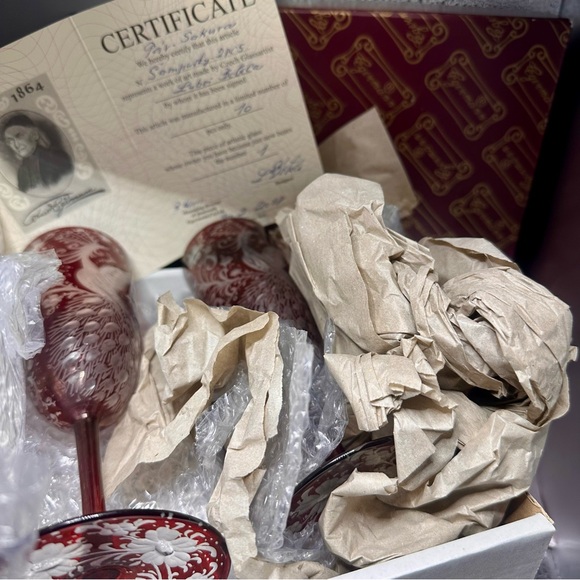 Egermann Czech Ruby Cut Crystal Champagne Flutes 1 of 10 Signed COA 2018 - Picture 14 of 16